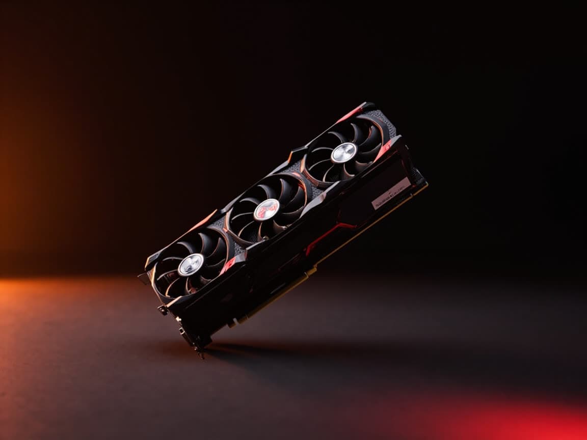 Tarjeta gráfica Radeon con luz roja y ámbar — ruta AMD ROCm